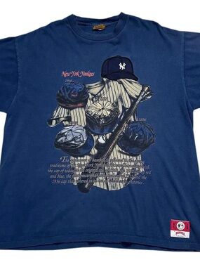 Vintage Nutmeg Mills New York Yankees Navy T Shirt (Size XL)